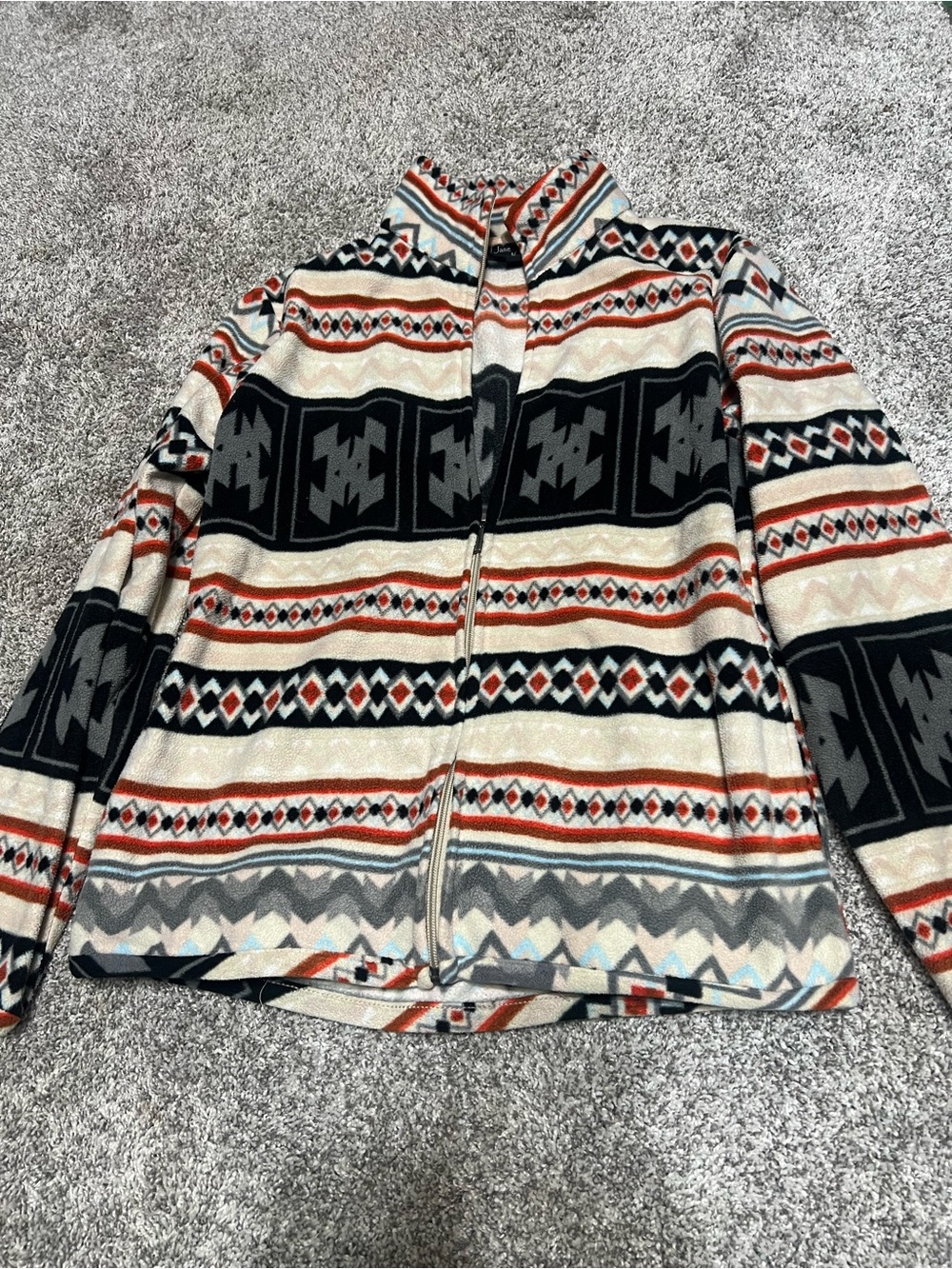 Jane Ashley Cream, Black, Rust Striped Aztec Fleece Jacket
